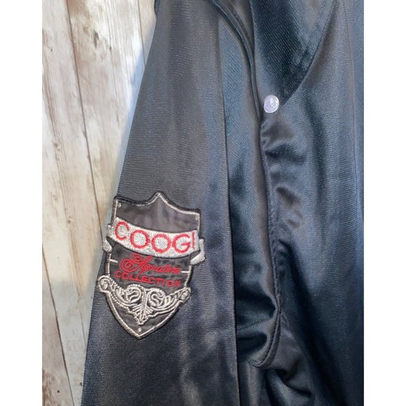 Men's Black Full Zip Coogi Signature Bomber Patch Jacket Coat Size XL Satin Feel - Picture 7 of 15